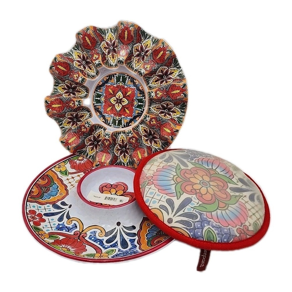 Prepara Taco Carousel, Chip & Dip Serving Plate Melamine, Tortilla Warmer Pocket